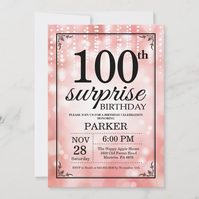 Invitation surprise pour les 100 ans avec paillett (Devant)