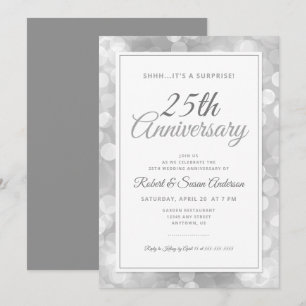Invitation Surprise pour les 25 ans de mariage   Bokeh argent
