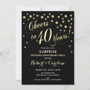 Invitation Surprise pour les 40 ans de mariage - Noir & Or