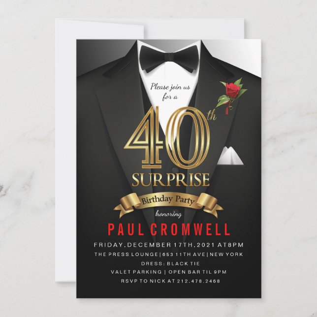 Invitation surprise pour les 40 ans en smoking (Devant)