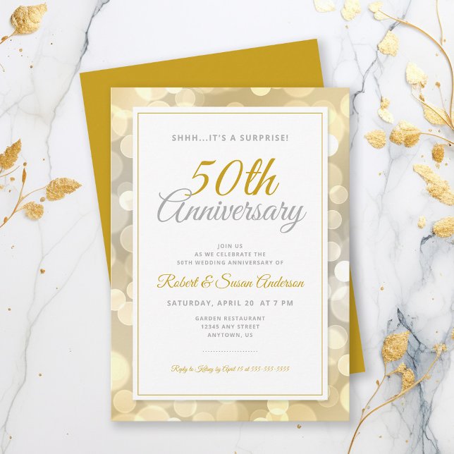 Invitation Surprise pour les 50 ans de mariage | Bokeh doré (Créateur téléchargé)