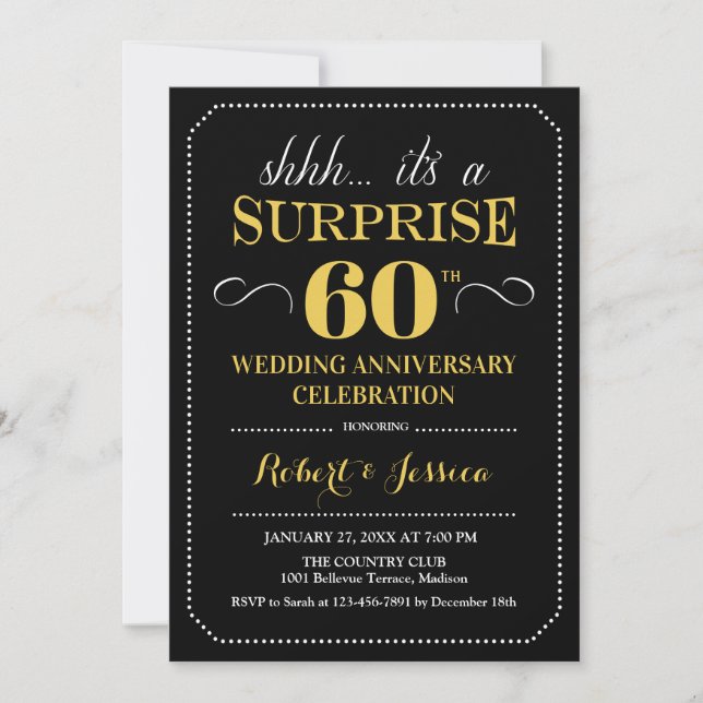 Invitation Surprise pour les 60 ans de mariage - Noir Or (Devant)