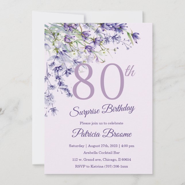 Invitation Surprise pour les 80 ans d'une femme (Devant)