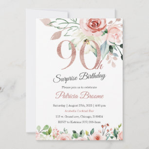 Invitation Surprise pour les 90 ans pour femmes