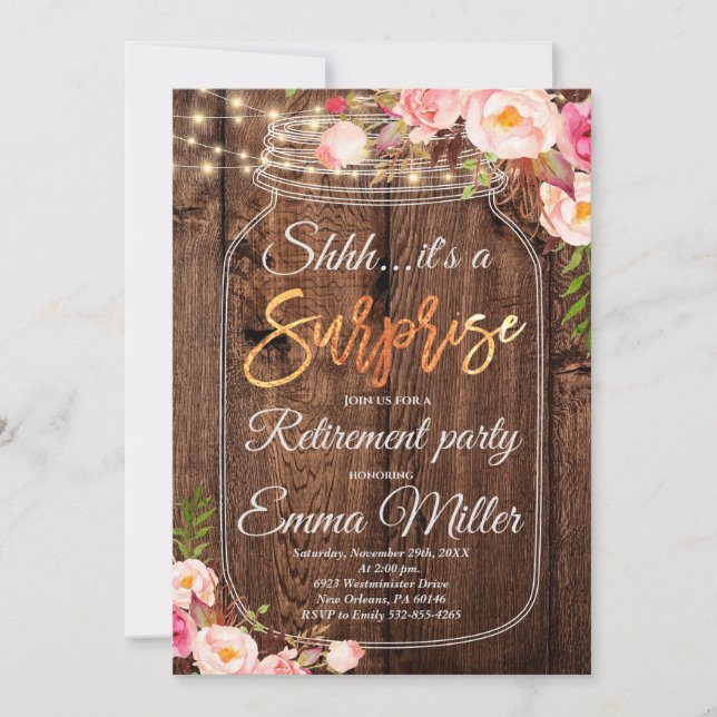 Invitation Surprise Retraite Party, Boho Floral (Devant)