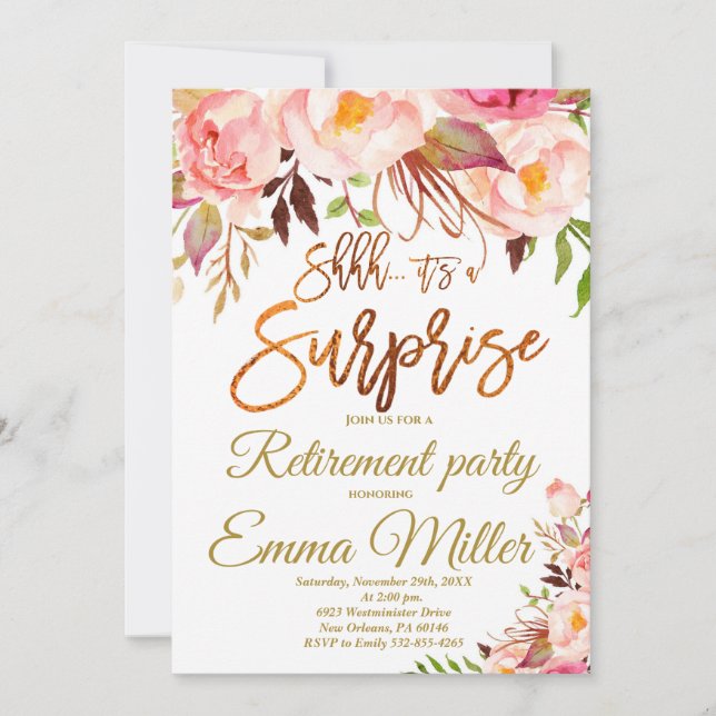 Invitation Surprise Retraite Party, Boho Floral Retraite (Devant)