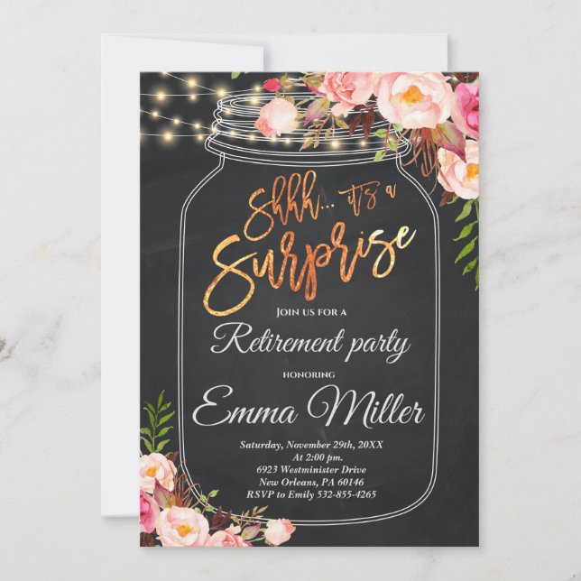 Invitation Surprise Retraite Party, Boho Floral Retraite (Devant)