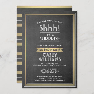 Invitation Surprise Retraite Party Élégant Chalkboard Gold