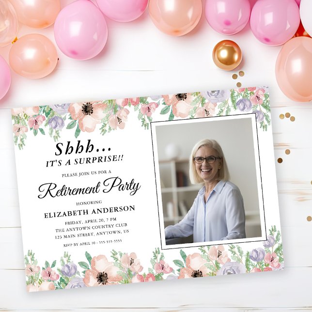 Invitation Surprise Retraite Party Élégante Fleurs Pastel (Créateur téléchargé)