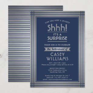 Invitation Surprise Retraite Party Shhh ! Elégant bleu marine