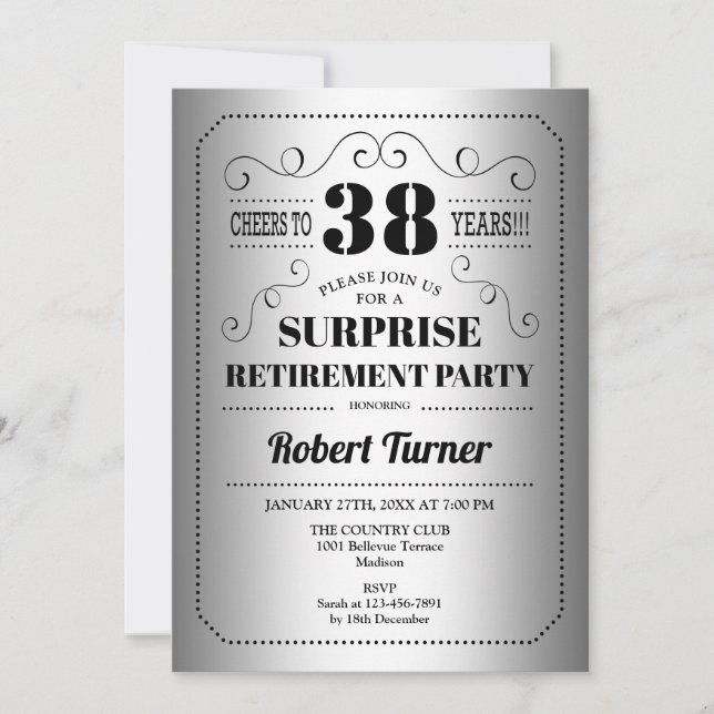 Invitation Surprise Retraite Party - Silver Black (Devant)