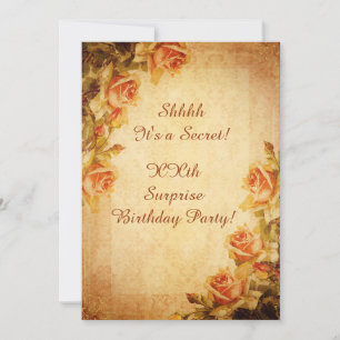 Invitation Surprise Roses de Pêches Vintage Damask Shabby Chi