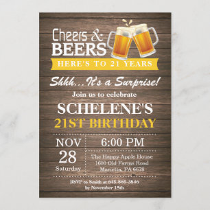 Invitation Surprise Rustic Cheers and Beers 21e anniversaire
