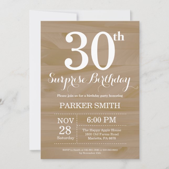 Invitation surprise rustique pour 30 ans (Devant)