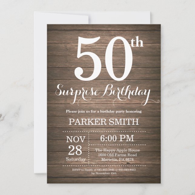 Invitation surprise rustique pour 50e anniversaire (Devant)