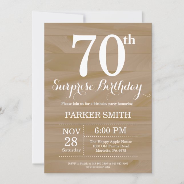 Invitation surprise rustique pour 70e anniversaire (Devant)
