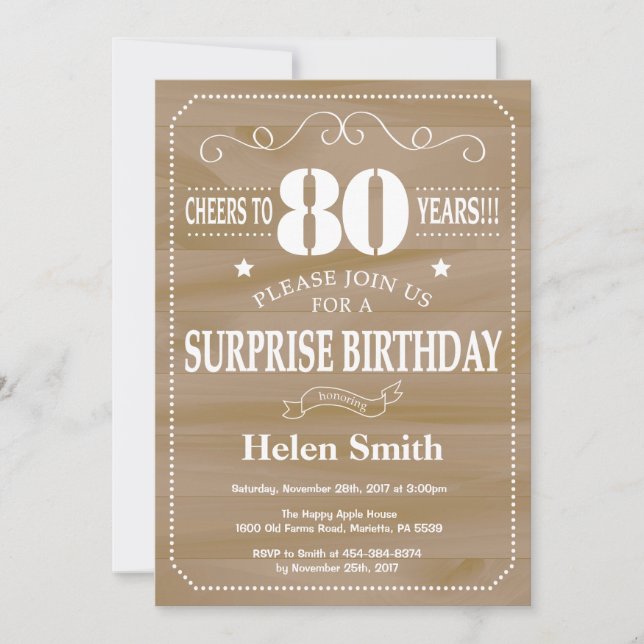 Invitation surprise rustique pour 80e anniversaire (Devant)