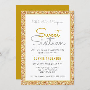 Invitation Surprise Sweet 16 Anniversaire Faux Gold Parties s