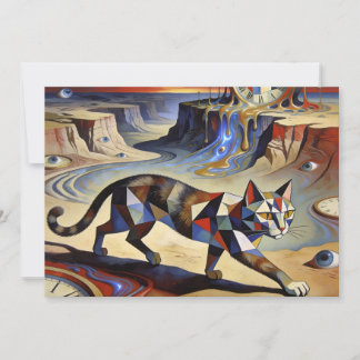 Invitation Surreal Cat Melting Clocks Dali Picasso Inspired