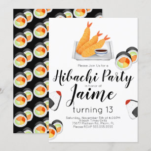 Invitation Sushi aquarelle Adolescente Anniversaire Hibachi T