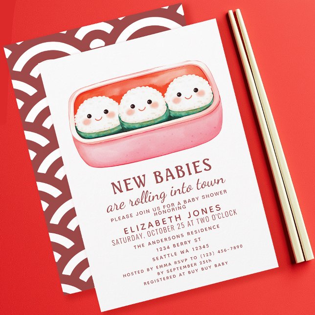 Invitation Sushi Rice Ball Kawaii Triplets Baby shower (Créateur téléchargé)