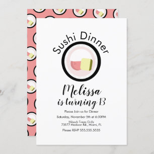 Invitation Sushi Roll Saumon Ado Birthday Restaurant