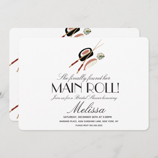 Invitation Sushi Rolls Chopsticks Japon Saki Fête des mariées (Devant / Derrière)