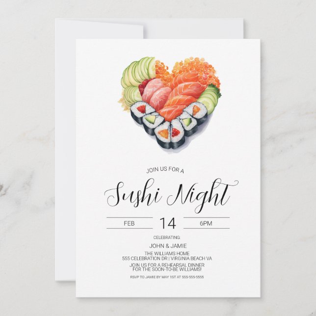 Invitation Sushi, Saint-Valentin, Fiançailles, Dîn (Devant)