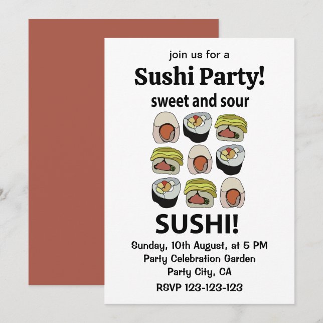 Invitation Sushi Sucré et Acide Sushi  (Devant / Derrière)