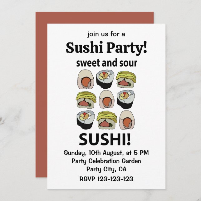 Invitation Sushi sucré et sushi aigre (Devant / Derrière)
