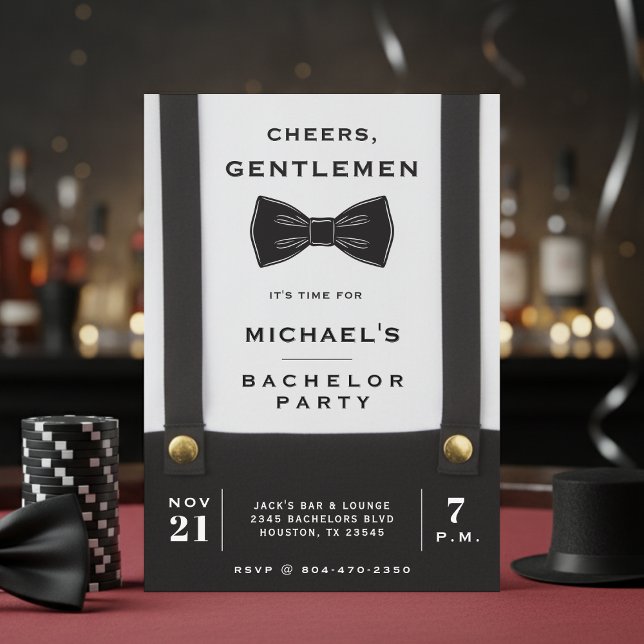 Invitation Suspenders Bowtie Cheers Gentlemen Bachelor Party (Créateur téléchargé)