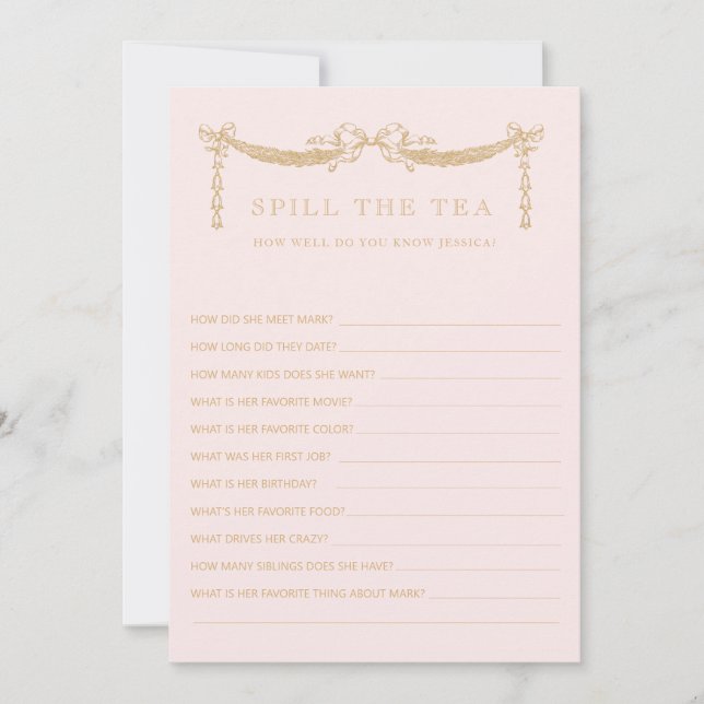 Invitation Swag w| Bows | Spill the Tea  Bridal Shower Game (Devant)