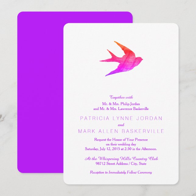 Invitation Swallow (Style Letterpress) (Devant / Derrière)