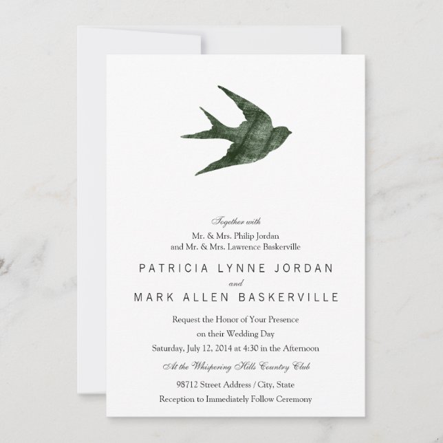 Invitation Swallow (style Letterpress) (Devant)