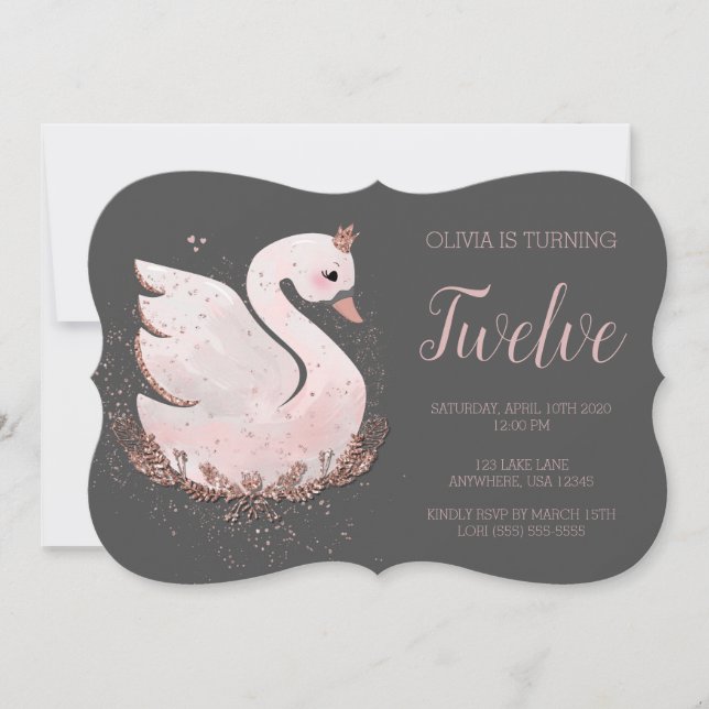Invitation Swan 1er anniversaire | Parties scintillant en or  (Devant)