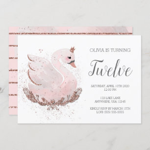 Invitation Swan 1er anniversaire   Parties scintillant or bla