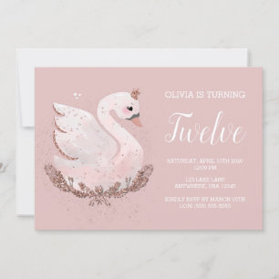 Invitation Swan 1st Birthday Dusty Rose and Rose Gold