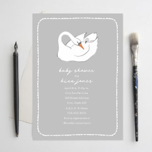 Invitation Swan à main Mama et Baby shower gris