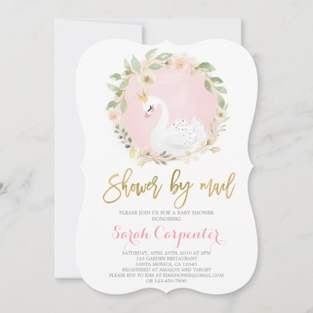 Invitation Swan baby shower par mail girl (Devant)
