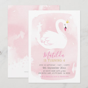 Invitation SWAN BANTHDAY PARTY jolie élégante or rose pâle