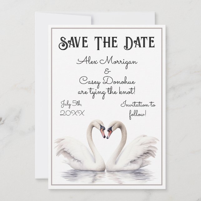 Invitation Swan Couple Enregistrer La Date (Devant)