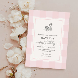 Invitation Swan Pink En vichy premier anniversaire