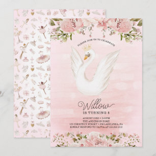 Invitation Swan Princess Ballerina Fille fête d'anniversaire