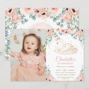 Invitation Swan Princess Blush rose Floral 1er anniversaire P