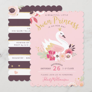 Invitation Swan Princess Florals & Greenery Girl Baby shower