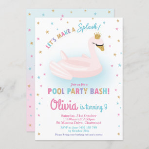 Invitation Swan Princess Pool Party Anniversaire Fille Floati