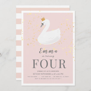 Invitation Swan Princess Rose Girl Anniversaire