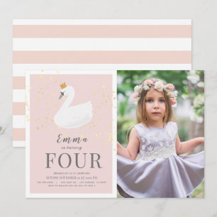 Invitation Swan Princess Rose Girl Photo Anniversaire