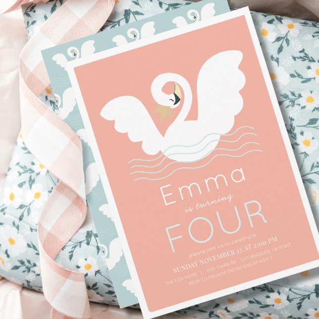 Invitation Swan Princess rose moderne fille Anniversaire (Créateur téléchargé)