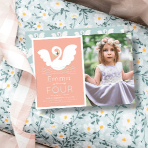 Invitation Swan Princess Rose Moderne Girl Photo Anniversaire